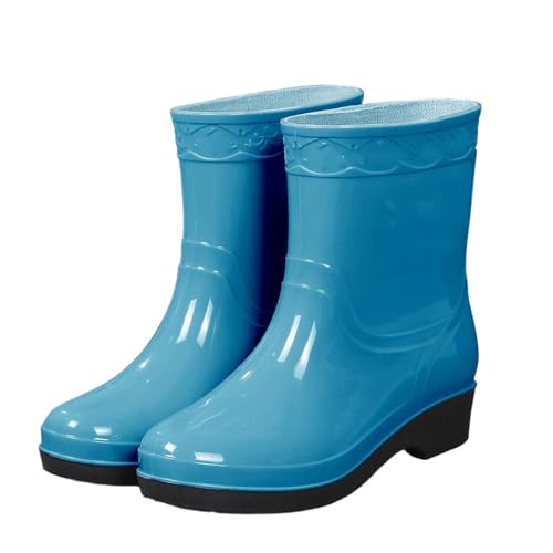 Mnjyihy Damen Sommer Regenschuhe Zwischensohle Wasserschuhe Anti-Rutsch Arbeitsschuhe Gummi Wasserdicht Schuhe, blau, 42 EU von Mnjyihy