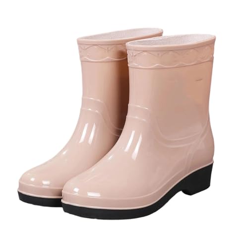 Mnjyihy Damen Sommer Regenschuhe Zwischensohle Wasserschuhe Anti-Rutsch Arbeitsschuhe Gummi Wasserdicht Schuhe, hautfarben, 40.5 EU von Mnjyihy