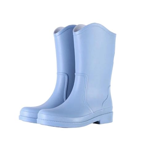 Mnjyihy Gummistiefel für Damen, Regenstiefel, Schlupfstiefel, wasserdicht, rutschfest, verschleißfest, Wasserschuhe, Blaue Mitte, 40.5 EU von Mnjyihy