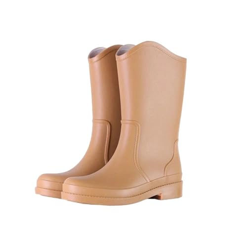 Mnjyihy Gummistiefel für Damen, Regenstiefel, Schlupfstiefel, wasserdicht, rutschfest, verschleißfest, Wasserschuhe, Khaki, Mitte, 41 EU von Mnjyihy