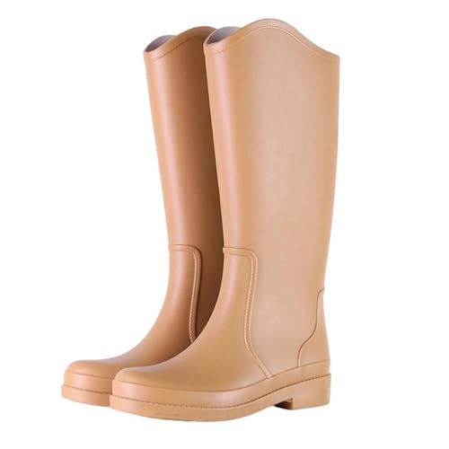 Mnjyihy Gummistiefel für Damen, Regenstiefel, Schlupfstiefel, wasserdicht, rutschfest, verschleißfest, Wasserschuhe, Khaki, hoch, 40 EU von Mnjyihy