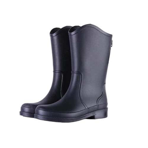 Mnjyihy Gummistiefel für Damen, Regenstiefel, Schlupfstiefel, wasserdicht, rutschfest, verschleißfest, Wasserschuhe, Schwarze Mitte, 41 EU von Mnjyihy