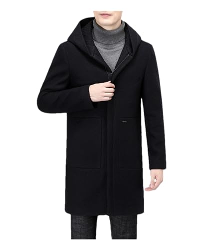 Mnjyihy Herbst Und Winter Herren Schwarz Mit Kapuze Wollmantel Verdickte Warme Wolle Mantel Herren Parka, Schwarz, Medium von Mnjyihy