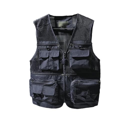 Mnjyihy Herren Weste Mit V Ausschnitt Frühling Und Sommer Dünn Hohl Mit Mehreren Taschen Und Reißverschluss Funktionsweste Navy XXL von Mnjyihy