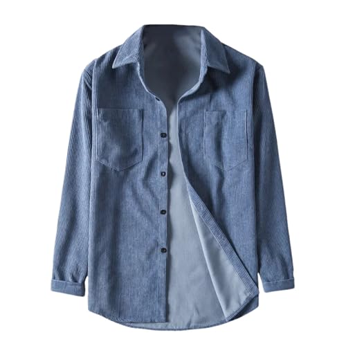 Mnjyihy Herren Western Cordhemd Lässig Langärmelig Button Down Hemd Jacken Herbst Rippbluse Light Blue L von Mnjyihy
