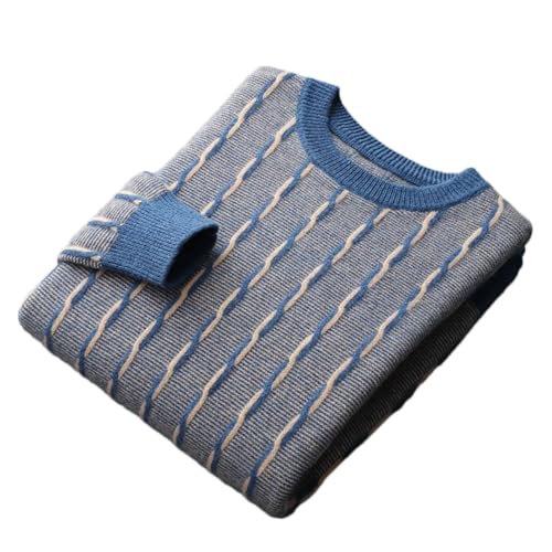 Mnjyihy Herren Wollpullover Mit Rundhalsausschnitt Modischer Verdrehter Kontrastierender Langärmliger Schmal Geschnittener Verdickter Pullover Blue M von Mnjyihy