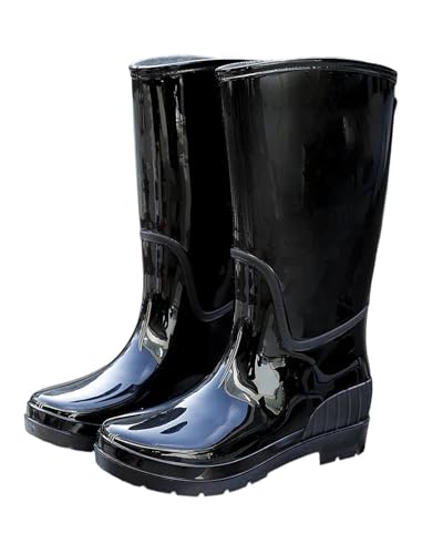 Mnjyihy Lange Regenstiefel für Damen, Gummi, wasserdicht, Zwischensohle, Küche, rutschfest, Arbeitsschuhe, Wasserschuhe, Schwarz , 39 EU von Mnjyihy