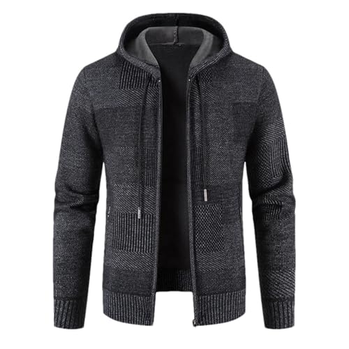 Mnjyihy Männer Revers Gestreifte Strickjacke Stricken Pullover Winter Rollkragen Casual Slim Fit Dicken Reißverschluss Strickjacke Mantel 02 Dark gray9 M von Mnjyihy