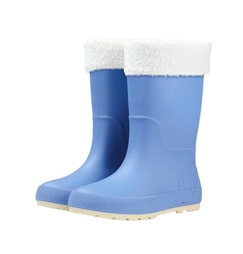 Mnjyihy Modischer Regenstiefel für Damen, vier Jahreszeiten, wasserdicht, rutschfest, verschleißfest, mittlere Wade, warme Schuhe, Blaue Baumwolle, 40.5 EU von Mnjyihy