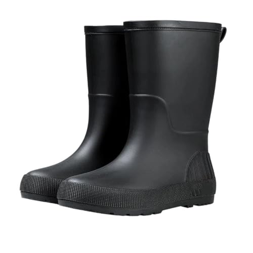 Mnjyihy Modischer Regenstiefel für Damen, vier Jahreszeiten, wasserdicht, rutschfest, verschleißfest, mittlere Wade, warme Schuhe, Schwarz , 42 EU von Mnjyihy