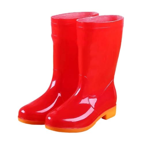 Mnjyihy Warme Regenstiefel für Damen, aus Baumwolle, abnehmbare Gummistiefel, wasserfest, rot, 39 EU von Mnjyihy