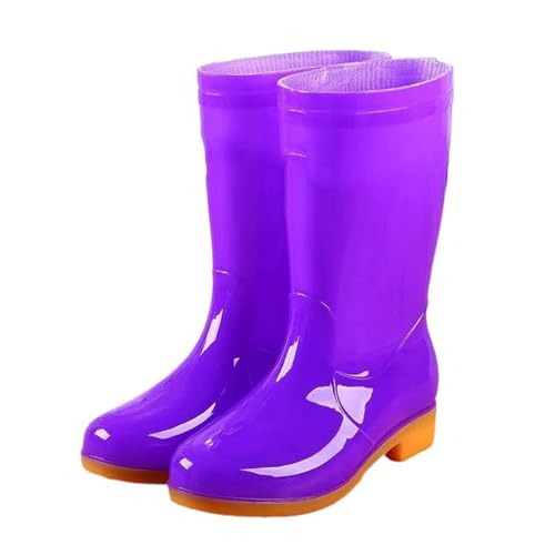 Mnjyihy Warme Regenstiefel für Damen, aus Baumwolle, abnehmbare Gummistiefel, wasserfest, violett, 38.5 EU von Mnjyihy