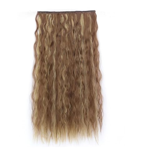 Synthetische 5 Clip In Haarverlängerung Für Frauen Natürliches Blond Braun Lange Gewellte Frisur Hitzebeständiges Haarteil 55–80 Cm Kunsthaar 12H241 22inches 55cm von Mnjyihy