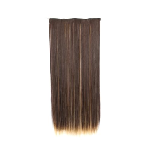 Synthetische 5 Clip In Haarverlängerung Für Frauen Natürliches Blond Braun Lange Gewellte Frisur Hitzebeständiges Haarteil 55–80 Cm Kunsthaar 4H27 22inches 55cm von Mnjyihy