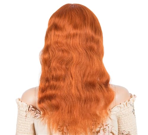 Wellenförmige Kurze Perücken Für Frauen Modische Kurze Perücken Aus Menschlichem Haar Mit Pony 180 24inches#ORANGE von Mnjyihy