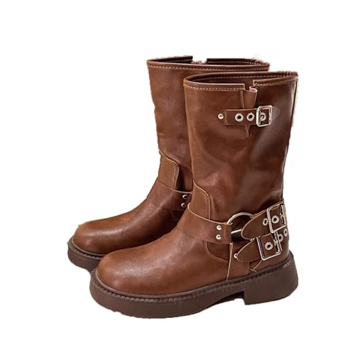 Mnplciea Damen-Ankle Boots im Retro-Stil Strapazierfähig Modisch Bequem und Rutschfest mit Echtleder-Schnallenverschluss. von Mnplciea