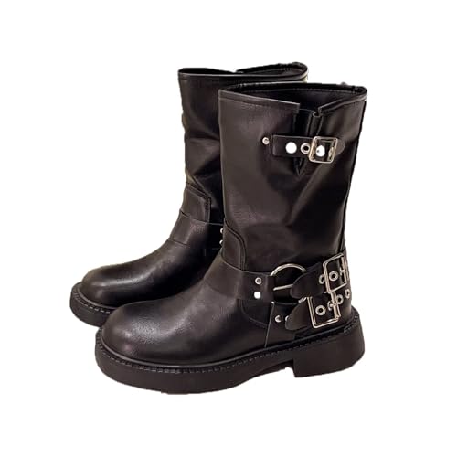 Mnplciea Damen-Ankle Boots im Retro-Stil Strapazierfähig Modisch Bequem und Rutschfest mit Echtleder-Schnallenverschluss. von Mnplciea