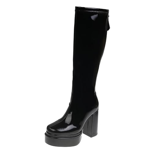 Mnplciea Damenstiefel mit Breitem Absatz, Rutschfeste und Strapazierfähige Damenmode Warmfutter Stiefel, Geeignet für die Arbeit, Zum Einkaufen Partys. von Mnplciea
