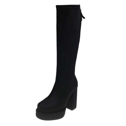 Mnplciea Damenstiefel mit Breitem Absatz, Rutschfeste und Strapazierfähige Damenmode Warmfutter Stiefel, Geeignet für die Arbeit, Zum Einkaufen Partys. von Mnplciea