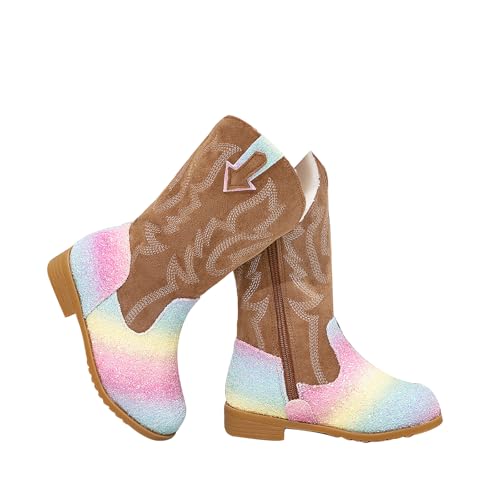 Mnplciea Mädchen Cowboystiefel aus Pailletten Kunstleder hohe Westernstiefel Herbststiefel von Mnplciea