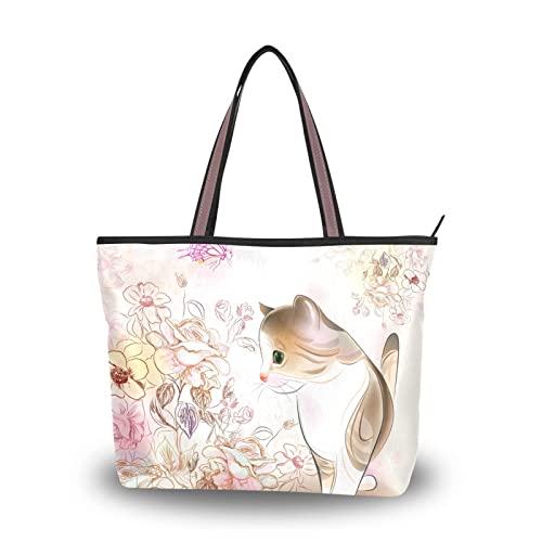 Damen-Handtaschen, Katzen-Schmetterling, Tragetasche mit Reißverschluss, Schultertasche, Einkaufstasche, lässige Strandtasche, Arbeitstasche, weiß, Medium von Mnsruu