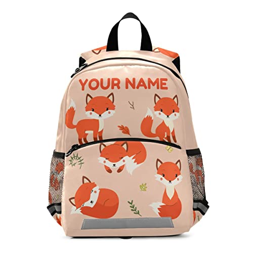 Mnrsuu Benutzerdefinierter Namens-Rucksack, personalisierter Kinder-Rucksack für Jungen und Mädchen, Tier, Fuchs, Wald, Orange, Rucksack für Kindergarten von Mnrsuu