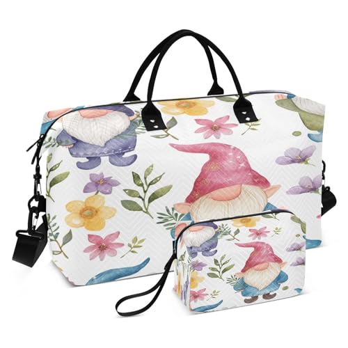 -03-Gnomes Reisetasche, Reisetasche, Fitnessstudio, Yoga, Handgepäcktasche für Männer und Frauen, Wochenendtasche, Zwerge, Blume, Rosa, Einheitsgröße, Reisetasche von Mnsruu