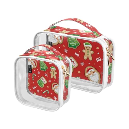 2 Stück transparente Reise-Kulturbeutel Lebkuchen-Weihnachts-Santa-Zuckerstangen-Make-up-Kosmetiktasche wasserdichte Aufbewahrungs-Organizer Reißverschluss für Damen und Herren, A183, von Mnsruu