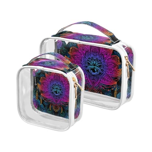 2 Stück transparente Reise Kulturbeutel Lotus Augen Paisley Mandala Make-up Kosmetiktasche Wasserdichte Aufbewahrung Organizer Reißverschluss für Damen Herren, A973, 25x17.5x7.8cm,17.5x17.5x7.8cm, von Mnsruu