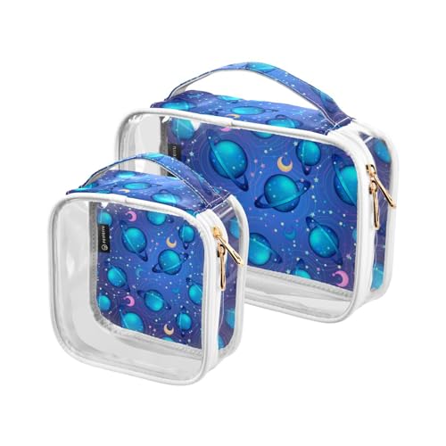 2 Stück transparente Reise Kulturbeutel Planeten Weltraum Galaxie Make-up Kosmetiktasche Wasserdichte Aufbewahrung Organizer Reißverschluss für Frauen Männer, A745, 25x17.5x7.8cm,17.5x17.5x7.8cm, von Mnsruu