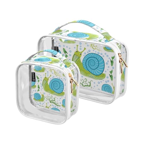 2 Stück transparente Reise-Kulturbeutel Schnecke Muschel Seetang Seestern Make-up Kosmetiktasche Wasserdichte Aufbewahrung Organizer Reißverschluss für Damen Herren, A952, von Mnsruu