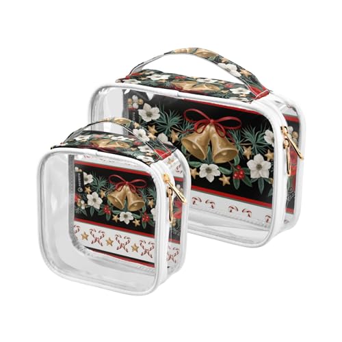 2 Stück transparente Reise-Kulturbeutel Weihnachten Botanische Blumen Glocken Make-up Kosmetiktasche Wasserdichte Aufbewahrung Organizer Reißverschluss für Damen Herren, A198, von Mnsruu