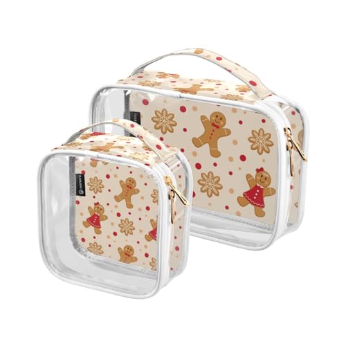 2 Stück transparente Reise-Kulturbeutel Weihnachten Lebkuchen-Schneeflocke Kekse Make-up Kosmetiktasche Wasserdichte Aufbewahrung Organizer Reißverschluss für Damen Herren, A175, von Mnsruu