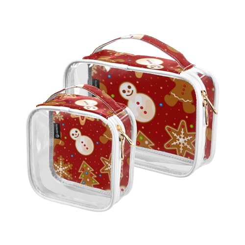 2 Stück transparente Reise-Kulturbeutel Weihnachten Lebkuchen-Schneemann Make-up Kosmetiktasche Wasserdichte Aufbewahrung Organizer Reißverschluss für Frauen Männer, A178, von Mnsruu