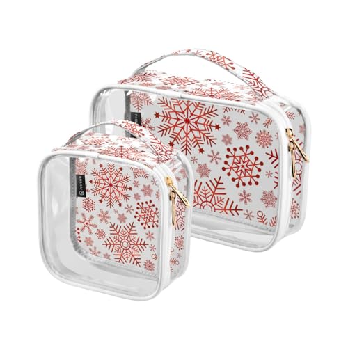 2 Stück transparente Reise-Kulturbeutel Weihnachten Rot Klassische Schneeflocken Make-up Kosmetiktasche Wasserdichte Aufbewahrung Organizer Reißverschluss für Damen Herren, A133, von Mnsruu