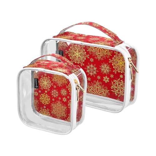 2 Stück transparente Reise-Kulturbeutel Weihnachten Rot Xmas Schneeflocken Make-up Kosmetiktasche Wasserdichte Aufbewahrung Organizer Reißverschluss für Damen Herren, A61, von Mnsruu