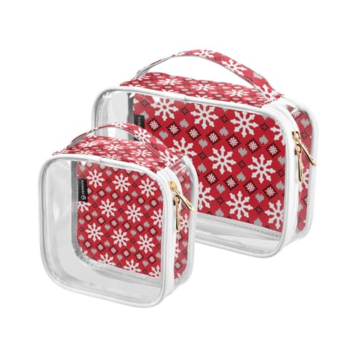 2 Stück transparente Reise-Kulturbeutel Weihnachten Schneeflocke Skandinavisches Ornament Make-up Kosmetiktasche Wasserdichte Aufbewahrung Organizer Reißverschluss für Damen Herren, A59, von Mnsruu