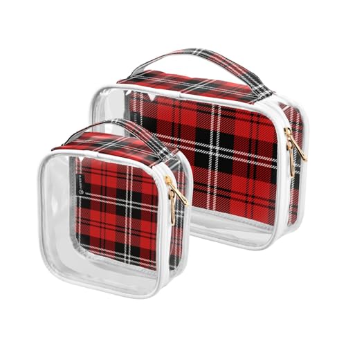 2 Stück transparente Reise-Kulturbeutel Weihnachten Tartan Plaid Schottische Make-up Kosmetiktasche Wasserdichte Aufbewahrung Organizer Reißverschluss für Damen Herren, A194, von Mnsruu