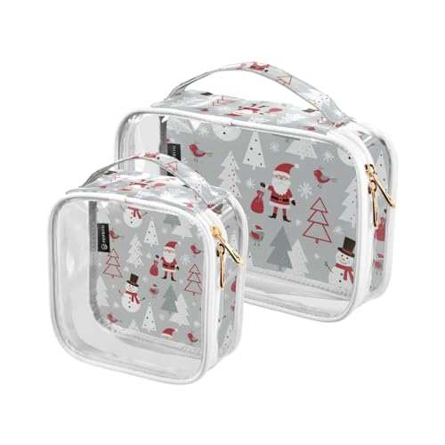 2 Stück transparente Reise Kulturbeutel Weihnachten Weihnachtsmann Schneemann Vogel Make-up Kosmetiktasche Wasserdichte Aufbewahrung Organizer Reißverschluss für Damen Herren, A135, von Mnsruu