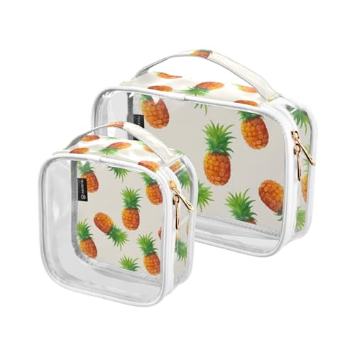 2 stücke Klar Reise Kulturbeutel Aquarell Ananas Make-up Kosmetiktasche Wasserdichte Lagerung Organizer Reißverschluss für Frauen Männer, A882, 25x17.5x7.8cm,17.5x17.5x7.8cm, Kulturbeutel von Mnsruu