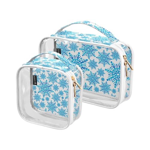 2 stücke Klar Reise Kulturbeutel Blau Schneeflocken Weihnachten Make-up Kosmetiktasche Wasserdichte Lagerung Organizer Reißverschluss für Frauen Männer, A162, 25x17.5x7.8cm,17.5x17.5x7.8cm, von Mnsruu