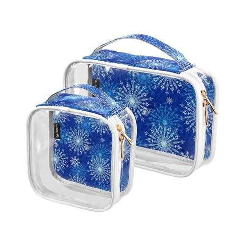 2 stücke Klar Reise Kulturbeutel Blau Weihnachten Schneeflocken Make-up Kosmetiktasche Wasserdichte Lagerung Organizer Reißverschluss für Frauen Männer, A158, 25x17.5x7.8cm,17.5x17.5x7.8cm, von Mnsruu