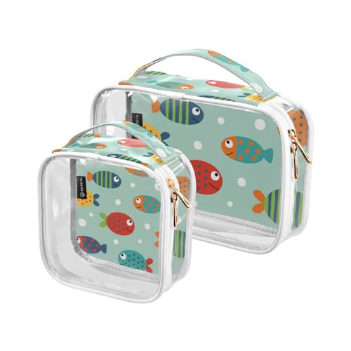 2 stücke Klar Reise Kulturbeutel Bunte Fisch Cartoon Make-up Kosmetiktasche Wasserdichte Lagerung Organizer Reißverschluss für Frauen Männer, A669, 25x17.5x7.8cm,17.5x17.5x7.8cm, Kulturbeutel von Mnsruu