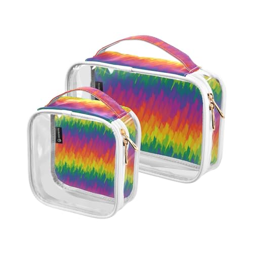 2 stücke Klar Reise Kulturbeutel Bunte Regenbogen Muster Make-up Kosmetiktasche Wasserdichte Lagerung Organizer Reißverschluss für Frauen Männer, A671, 25x17.5x7.8cm,17.5x17.5x7.8cm, Kulturbeutel von Mnsruu