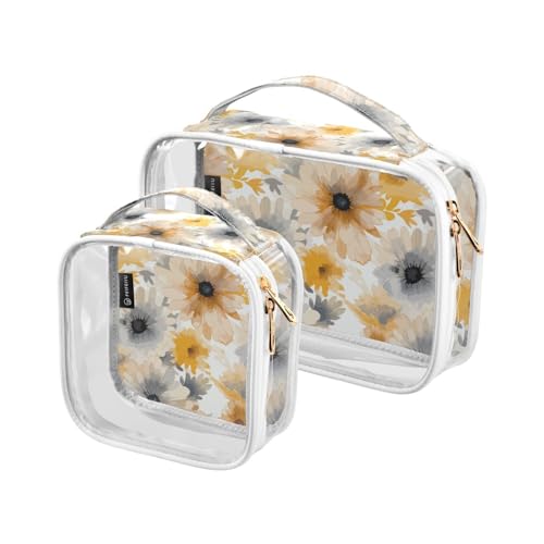 2 stücke Klar Reise Kulturbeutel Gelb Grau Blume Make-up Kosmetiktasche Wasserdichte Lagerung Organizer Reißverschluss für Frauen Männer, A1073, 25x17.5x7.8cm,17.5x17.5x7.8cm, Kulturbeutel von Mnsruu