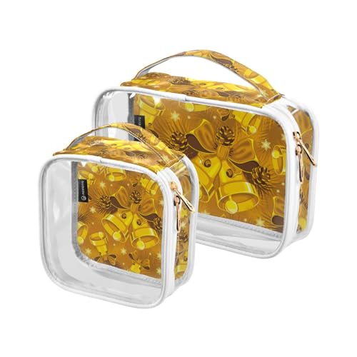 2 stücke Klar Reise Kulturbeutel Goldene Glocken Weihnachten Make-up Kosmetiktasche Wasserdichte Lagerung Organizer Reißverschluss für Frauen Männer, A97, 25x17.5x7.8cm,17.5x17.5x7.8cm, Kulturbeutel von Mnsruu