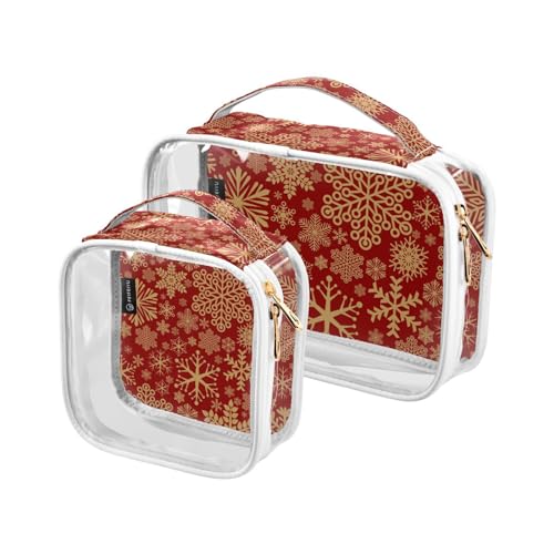 2 stücke Klar Reise Kulturbeutel Goldene Schneeflocken Weihnachten Make-up Kosmetiktasche Wasserdichte Lagerung Organizer Reißverschluss für Frauen Männer, A60, 25x17.5x7.8cm,17.5x17.5x7.8cm, von Mnsruu