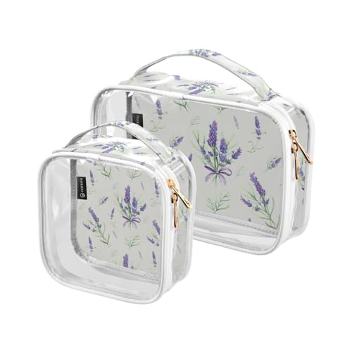 2 stücke Klar Reise Kulturbeutel Provence Lavendel Blumen Make-up Kosmetiktasche Wasserdichte Lagerung Organizer Reißverschluss für Frauen Männer, A1007, 25x17.5x7.8cm,17.5x17.5x7.8cm, Kulturbeutel von Mnsruu