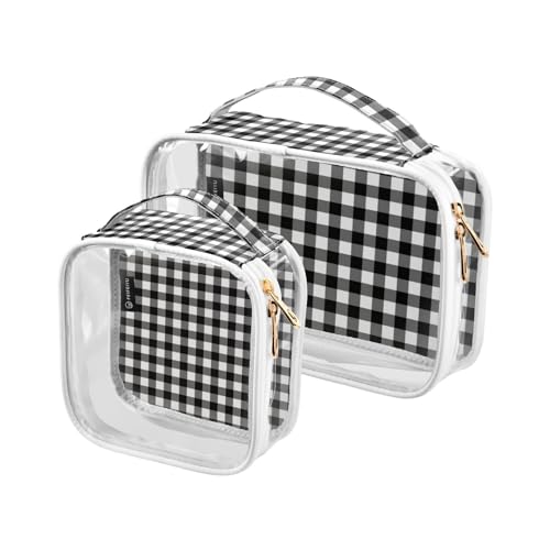 2 stücke Klar Reise Kulturbeutel Schwarz Weiß Plaid Make-up Kosmetiktasche Wasserdichte Lagerung Organizer Reißverschluss für Frauen Männer, A1035, 25x17.5x7.8cm,17.5x17.5x7.8cm, Kulturbeutel von Mnsruu