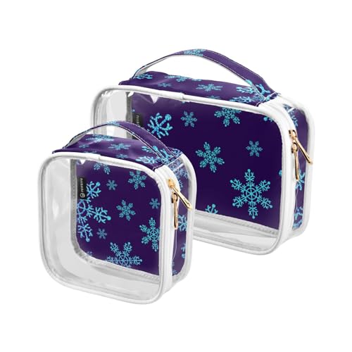 2 stücke Klar Reise Kulturbeutel Weihnachten Dunkelblau Schneeflocken Make-up Kosmetiktasche Wasserdichte Lagerung Organizer Reißverschluss für Frauen Männer, A101, 25x17.5x7.8cm,17.5x17.5x7.8cm, von Mnsruu